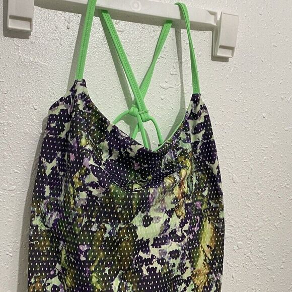 Lululemon Dancing Warrior Tank Top Womens 2 Floral Print Green Shelf Bra Active - Picture 2 of 9